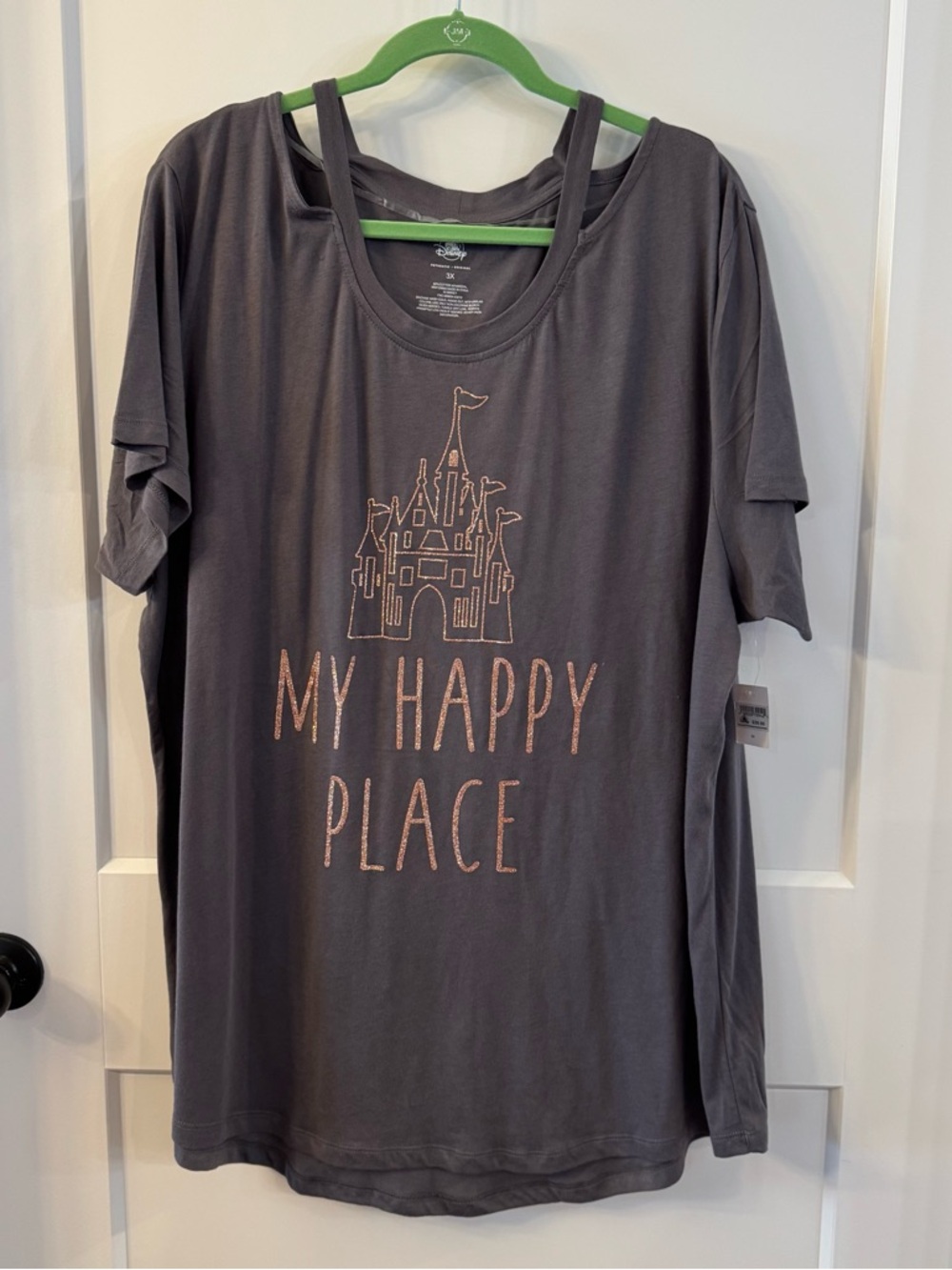 Disney My Happy Place Castle Shirt Gray with Pink Glitter